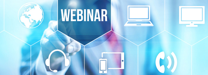 Finger zeigt auf virtuelle Symbole Webinar