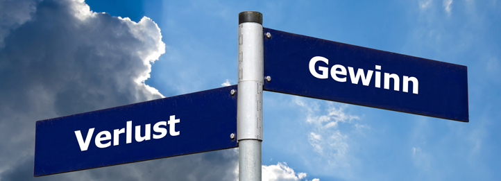 Straßenschilder mit Beschriftung "Gewinn" und "Verlust"