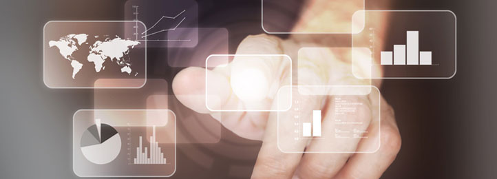 Hand tippt auf virtuelle Symbole