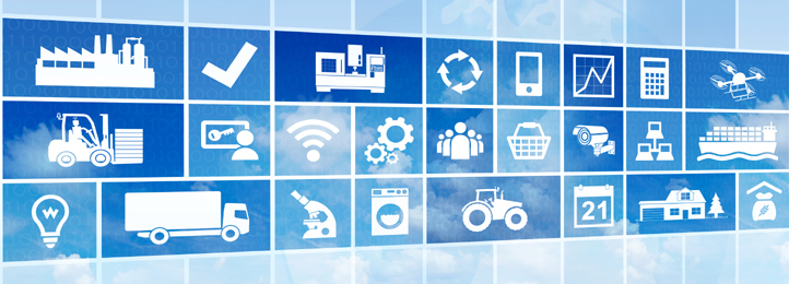 Raster mit Symbolen aus den Bereichen Wirtschaft und Industrie